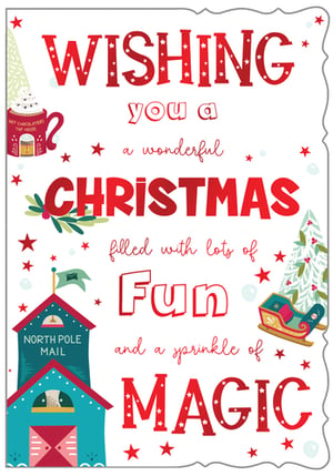a poster that says wishing you a wonderful christmas filled with lots of fun and a sprinkle of magic