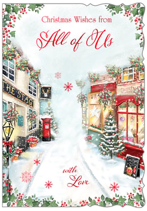 a christmas card that says christmas wishes from all of us with love