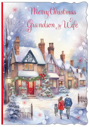a merry christmas card for grandson and wife