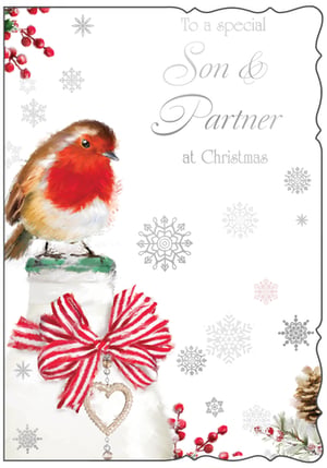 a christmas card that says to a special son & partner at christmas