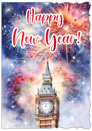a happy new year greeting card with fireworks and big ben