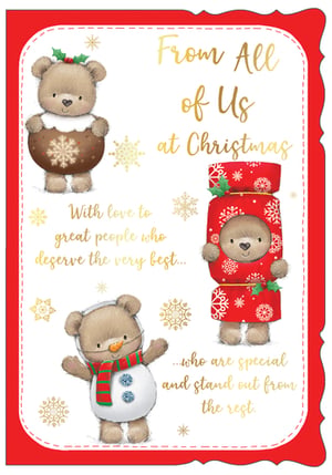 a christmas card that says from all of us at christmas
