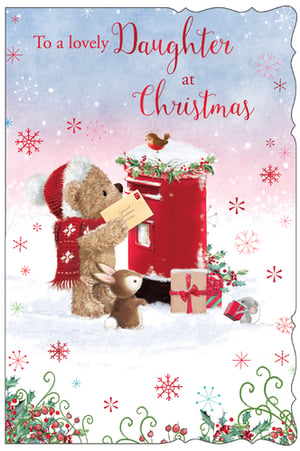 a christmas card that says to a lovely daughter at christmas