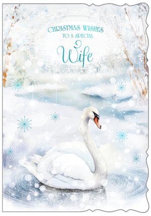 christmas wishes to a special wife with a swan in the water