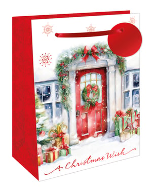 a christmas wish bag with a picture of a house