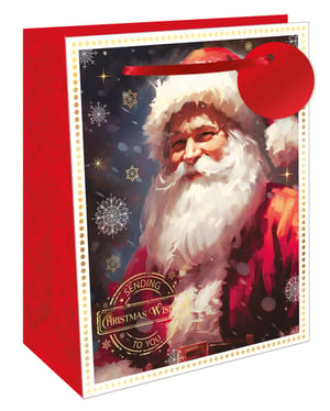a christmas gift bag with a picture of santa and the words sending christmas wishes to you