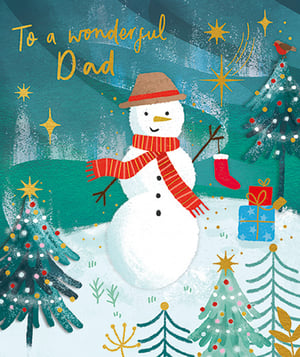 a christmas card with a snowman and the words to a wonderful dad
