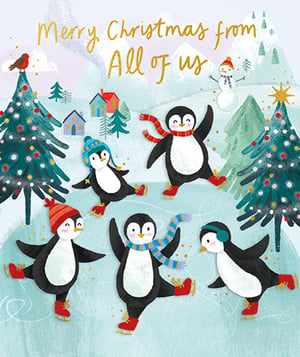 a christmas card that says merry christmas from all of us