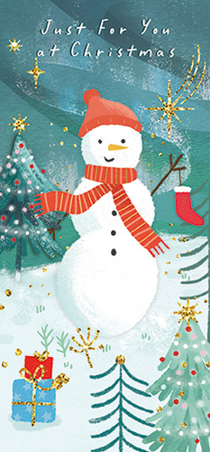 a christmas card with a snowman and the words just for you at christmas