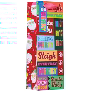a christmas gift bag that says feeling merry sleigh everyday merry up to snow cool and santa baby