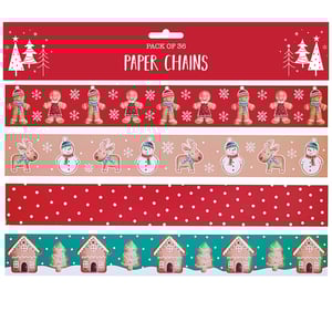 a pack of 36 paper chains with gingerbread men and snowmen on them