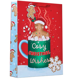 a christmas gift bag that says cosy christmas wishes