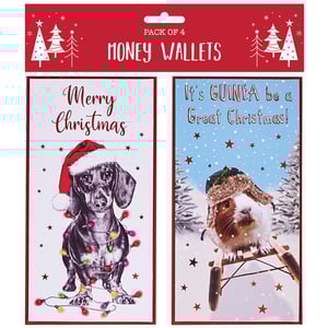 a pack of 4 money wallets that say merry christmas and it 's guinea be a great christmas
