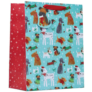 a christmas gift bag with dogs and cats on it