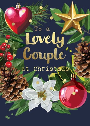 a christmas card that says to a lovely couple at christmas