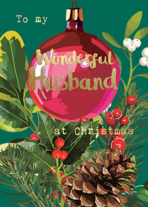 a christmas card that says to my wonderful husband at christmas