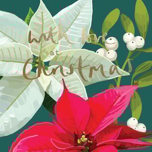 a christmas card with poinsettia flowers and the words with love at christmas