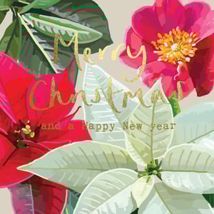a christmas card with flowers and the words merry christmas and happy new year