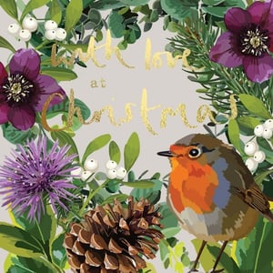 a christmas card with a bird and the words with love at christmas