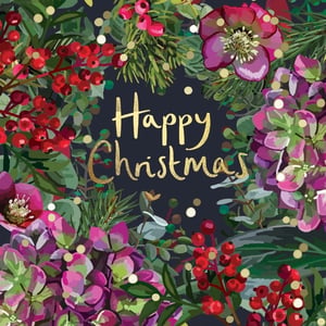 a christmas card with flowers and the words happy christmas