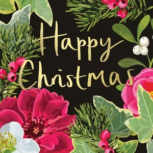 a christmas card with flowers and the words happy christmas
