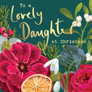 a christmas card that says to a lovely daughter at christmas