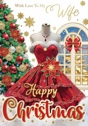 a christmas card for a wife with a red dress