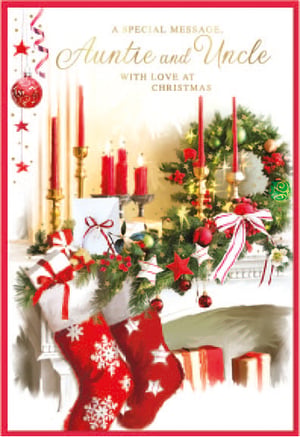 a christmas card that says auntie and uncle with love at christmas