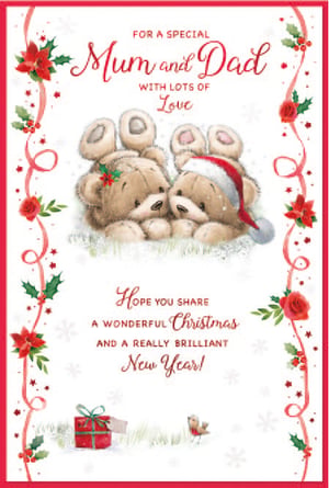 a christmas card for a special mum and dad with lots of love
