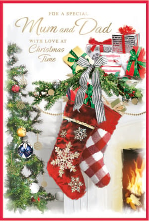 a christmas card for a special mum and dad with love at christmas time