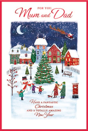 a christmas card that says for you mum and dad