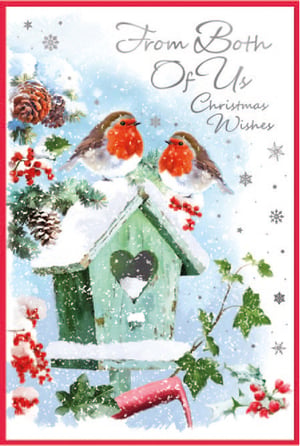a christmas card that says from both of us christmas wishes
