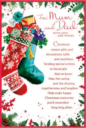 a christmas card that says for mum and dad with love and wishes
