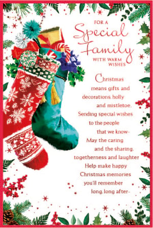 a christmas card for a special family with warm wishes