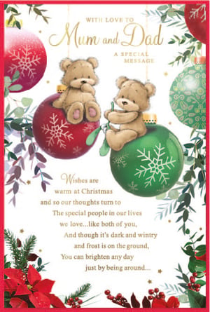 a christmas card that says with love to mum and dad