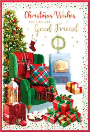 a christmas card that says christmas wishes for a really good friend