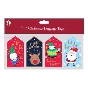 a package of 16 christmas luggage tags with santa claus and reindeer on them