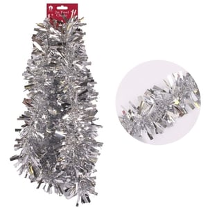 silver tinsel with a red tag that says 2x tipped chunky
