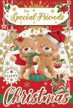 a christmas card with two teddy bears and the words for special friends