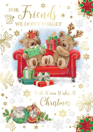 a christmas card that says " for friends we don 't forget "