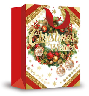 a christmas wishes bag with a wreath on it