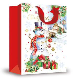 a christmas gift bag with a snowman on it
