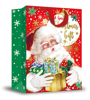 a christmas gift bag with santa claus on it