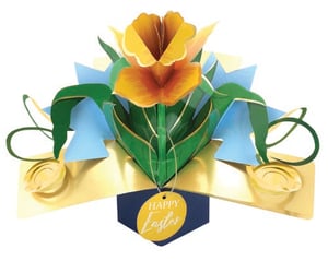 a card with a flower and a tag that says happy easter