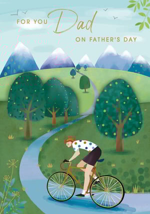 a father 's day card with a man riding a bike