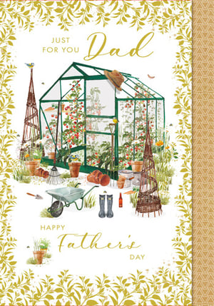 a father 's day card with a greenhouse on it