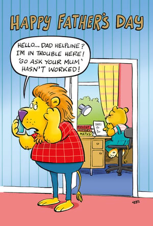 a cartoon for father 's day with a lion talking on a phone