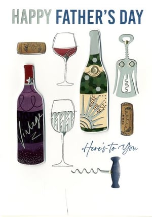 a father 's day card with wine bottles and glasses