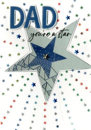 a father 's day card with a blue star and the words `` dad you 're a star ''