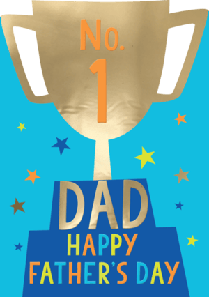 a father 's day greeting card with a trophy and the words dad happy father 's day